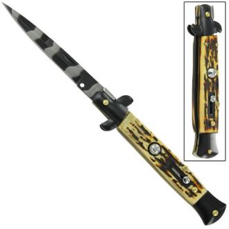 Il Grande Italian Milano Stiletto Tiger Camo Stag Automatic Knife A155FU - Automatic Knives