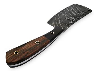 White Deer Grooved Damascus Steel Butcher's Cleaver Knife Horn & Hardwood Handle
