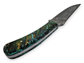 White Deer Large Executive Damascus Steel Knife Full Tang Metallic Resin Handle