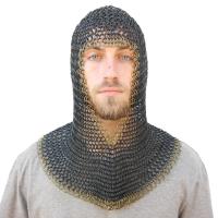 IN1401BKBS - Medieval Brass Mild Steel Chainmail Coif