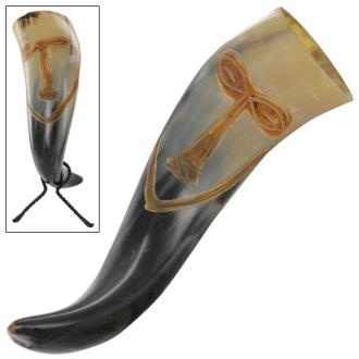 Tribal Lady Face Drinking Horn with Rack