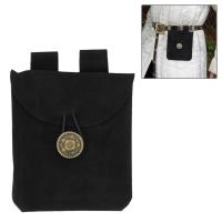 IN6706BK - Medieval Renaissance Leather Black Suede Pouch