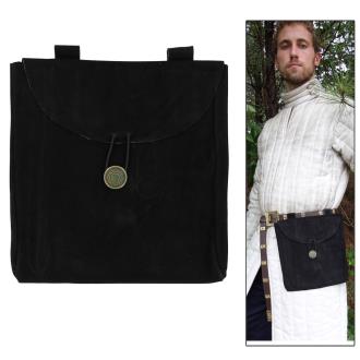 Medieval Renaissance Leather Black Suede Pouch Large