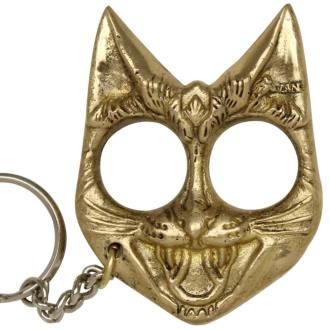 Self Defense Evil Cat Keychain Brass