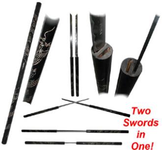 Black Dragon Wood Katana 2 Swords in 1
