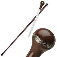 K-1663BR - Sword Cane Elegant Executive Brown with Nickel Trim