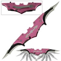 BM-6801PK - Double Bladed Spring Assisted Pink Bat Pocket Knife