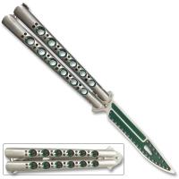 KB247-55GN - Non-Sharp Trainer Butterfly Knife Green and Silver Blade Ltd. Edition