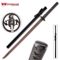 KZ747DZB - Shinwa Katana Unbroken Night Handmade , Hand Forged, Black Damascus Steel, &amp; Battle Ready