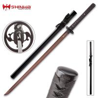 KZ747DZB - Shinwa Katana Unbroken Night Handmade, Hand Forged, Black Damascus Steel, &amp; Battle Ready