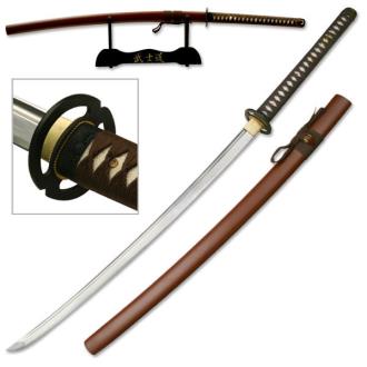 Ten Ryu Hand Forged High End Samurai Katana Sword with Brown Saya Scabbard