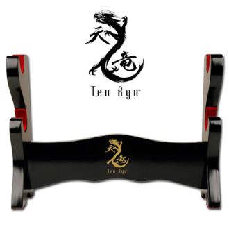 Ten Ryu Deluxe Wood Double Sword Table Stand with Padded Red Velvet