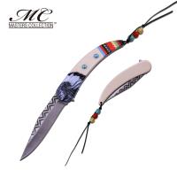 MC-A046IV - Mc Masters Collection American Indian Styled Ecru Spring Assisted Knife 3CR13 Steel