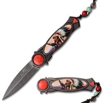 American Indian Styled Spring Assisted Knife 3CR13 Steel Red