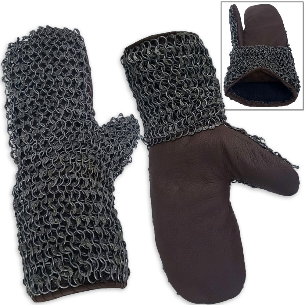 Medieval Riveted Chainmail Padded Gauntlets Gloves Mittens 16ga