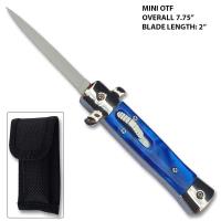MOTF-10BL - Mini OTF Switchblade Italian Milano Knife Blue Handle Limited Edition