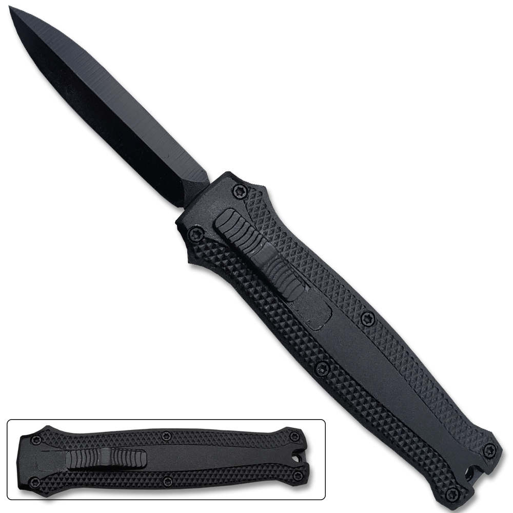 Legends Micro OTF Stiletto Switchblade Blade Knife Black Out The