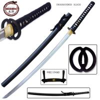 MS-192BK-SW-1WT - Moshiro High Carbon Steel Unsharpened Iaito Katana With Free Stand