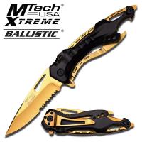 MT-A705BG - Mtech Ballistic Tactical Sporting Knife Gold Titanium Coated Blade Black Metal Handle