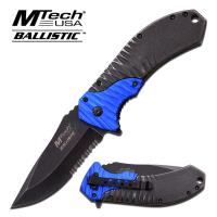 MT-A885BL - Mtech Ballistic Spring Assisted Stone Wash Knife Serrated Blue