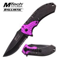 MT-A885PE - MTech Ballistic Spring Assisted &quot;Stone Wash&quot; Knife Purple