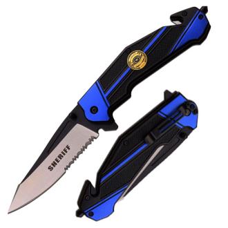 Mtech USA Police & Sheriff Spring Assisted Rescue Knife Blue Line Leo