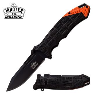 Spring Assisted Knife 3.5" 3MM THICK, Stainless Steel Black Blade 4.75" Closed Black ABS & Orange Anodized Aluminum Includes Black Pocket Clip