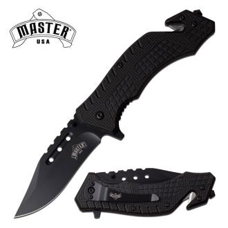 Master USA 3CR13 Stealth Black Rescue AO Knife Polymer Grips All Black