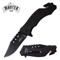 MU-A050BK - Master USA 3CR13 Stealth Black Rescue AO Knife Polymer Grips All Black