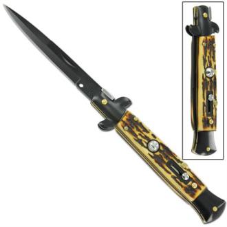Mafia Italian Milano Stiletto Switchblade Black Stag Automatic Knife A150FB - Automatic Knives