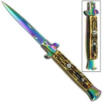 A150FR - Mafia Italian Milano Stiletto Switchblade Titanium Stag Automatic Knife A150FR Automatic Knives