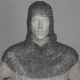 Medieval Knight Flat Ring Rivet Chain Mail Coif