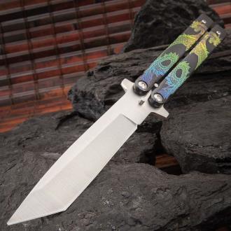 Twin Dragons Green and Blue Butterfly Knife