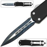 OT16-BL - Full Size Dagger Point OTF Switchblade Knife Out The Front Assisted Open Tactical Glass Breaker