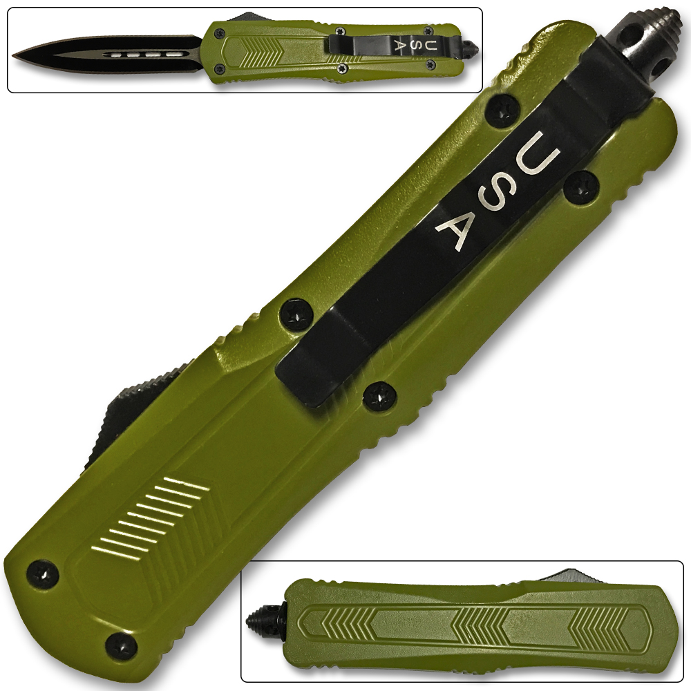 Spear Point OTF Knife Out The Front Assisted Open Tactical Glass