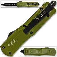 OT17-GN - Spear Point OTF Knife Out The Front Assisted Open Tactical Glass Breaker Straight Edge Green Handle