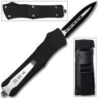 OT18-BK - Spear Point OTF Knife Out The Front Assisted Open Tactical Glass Breaker Straight Edge Black Handle
