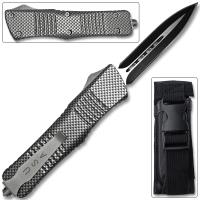 OT18-CF - Spear Point OTF Knife Out The Front Assisted Open Tactical Glass Breaker Straight Edge Silver Handle