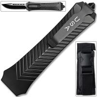 OT19-BK - Straight Sharp Edge OTF Switchblade Knife Out The Front Assisted Open Tactical Glass Breaker Black Handle