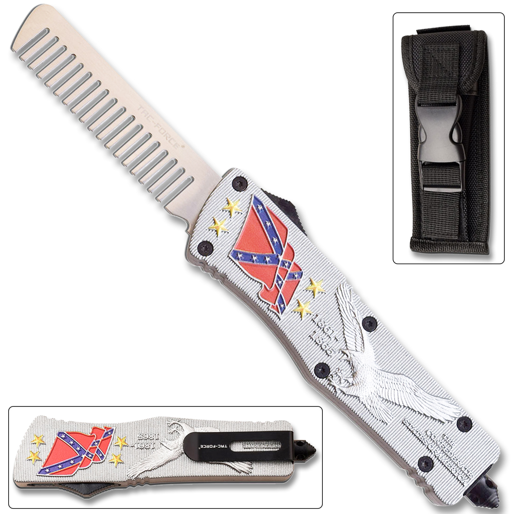 Tac Force OTF Switchblade Beard Comb Rebel Flag American Eagle Ltd Edition