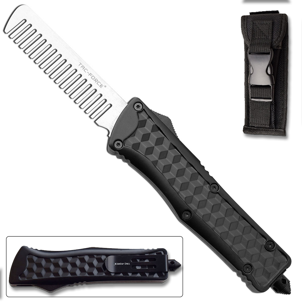 Tac Force OTF Switchblade Black Beard Comb Diamond Like Handle Ltd Edition