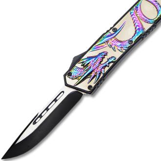 Straight Edge Dragon Flagship OTF Switchblade Knife Clip Point