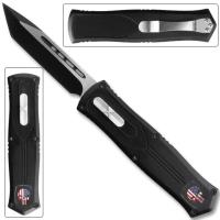 OTF-0626 - Straight Edge American Flag Skull OTF Knife - Clip Plain USA