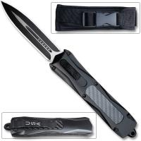 OTF-0627 - Spear Point OTF Knife Out The Front Tactical Straight Edge Black Carbon Fiber Handle