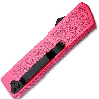 Lightning Pink Handle OTF Automatic Silver Drop Point Blade