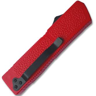 Lightning Red Handle OTF Automatic Silver Drop Point Blade