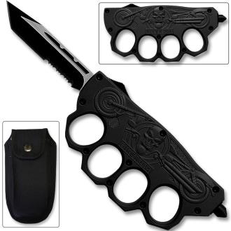 Biker USA Knuckle OTF Switchblade Knife Elite Collection Black