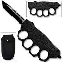 OTF-12-4BK - Biker USA Knuckle OTF Switchblade Knife Elite Collection Black