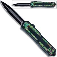 OTF6-BK - Black Hills Black OTF Switchblade Knife Double Edge Blade with Glass Breaker