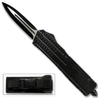 Black Spear Point OTF Out The Front Assisted Open Tactical Glass Breaker Black Handle